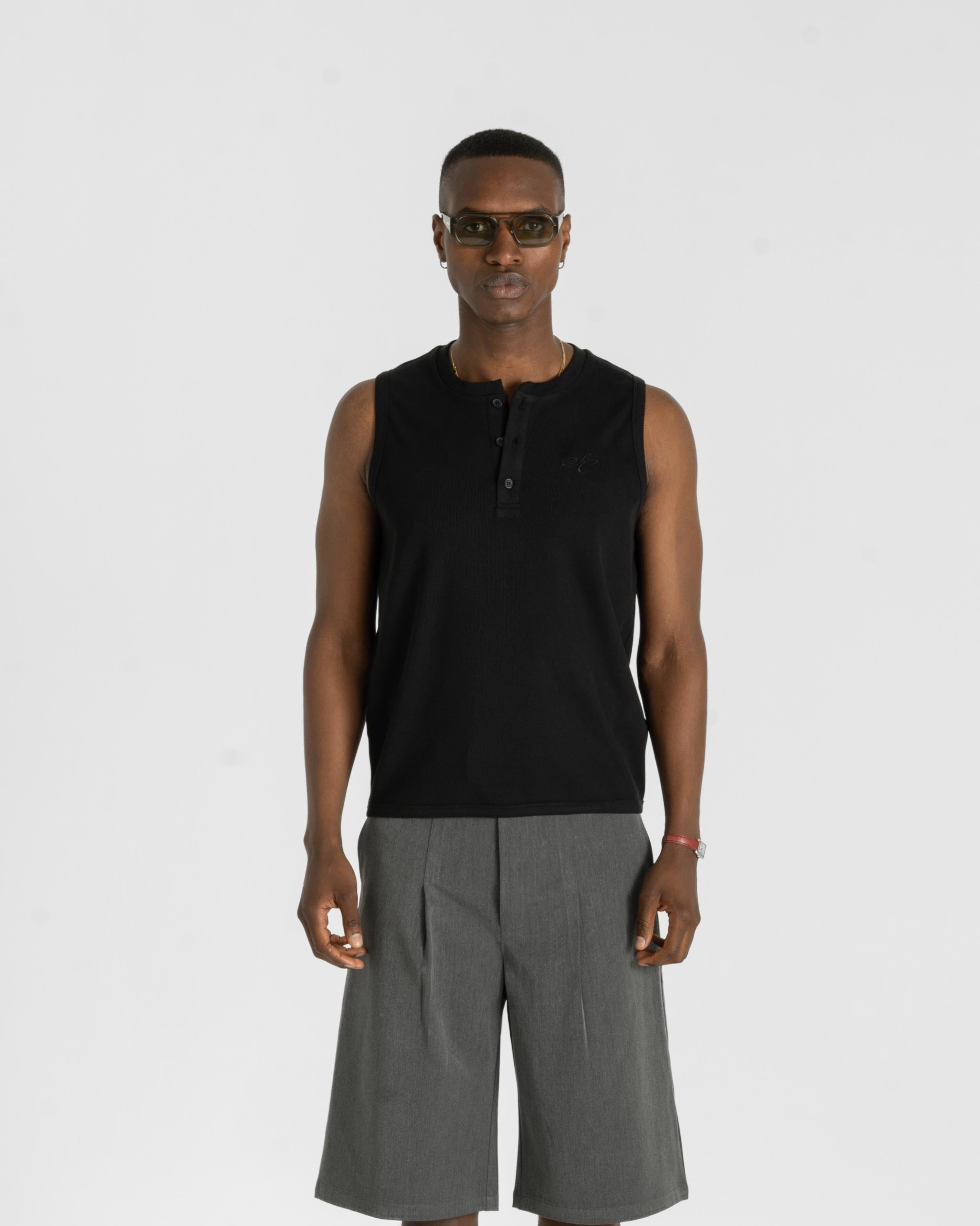 Henley Tank Top Black